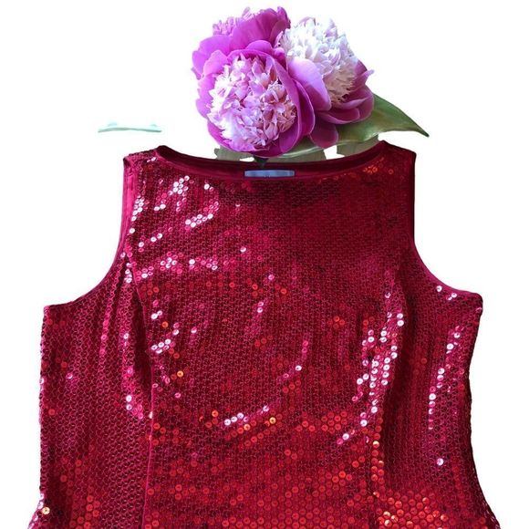 liz Claiborne Red Sequinned Sleeveless Top EUC - Picture 4 of 12